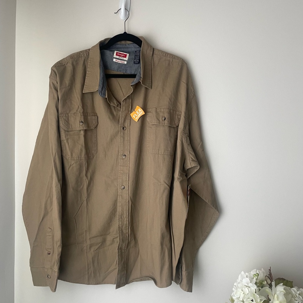 Wrangler Men’s Casual Button Down Flex Tan Shirt Size 3XL